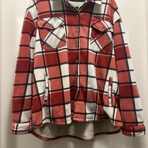 Orange and White Plaid Fleece Jacket